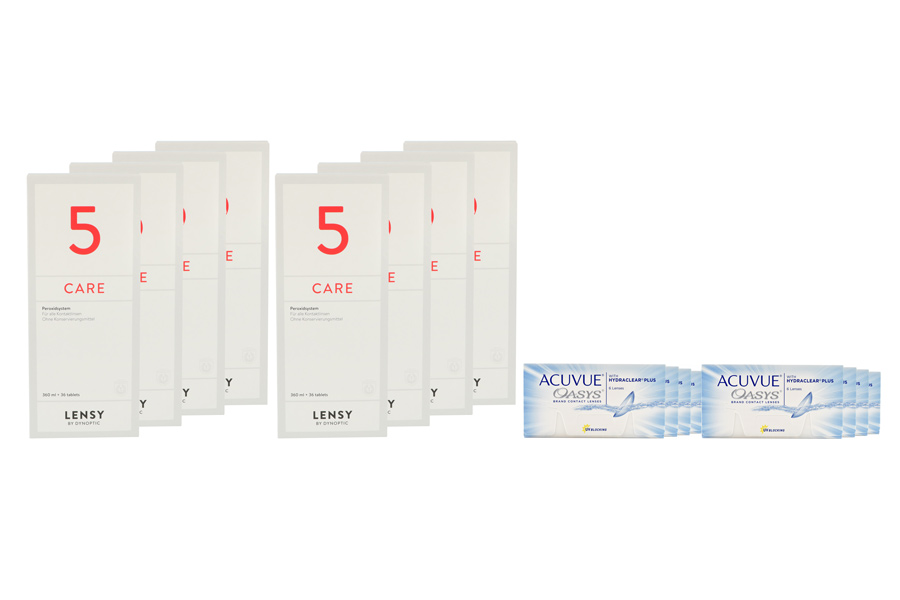 Acuvue Oasys 8 x 6 Zwei-Wochenlinsen + Lensy Care 5 Jahres-Sparpaket
