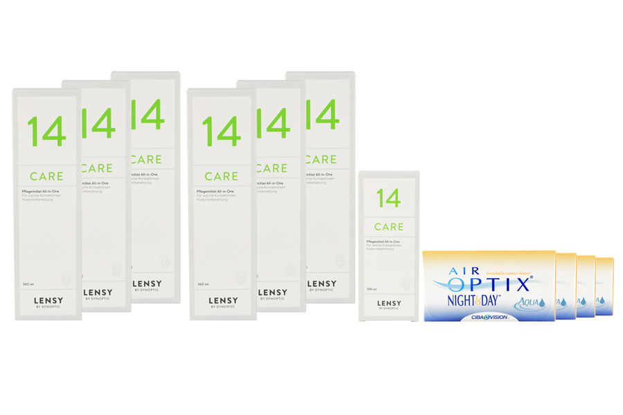 Air Optix Night & Day Aqua 4 x 6 Monatslinsen + Lensy Care 14 Jahres-Sparpaket