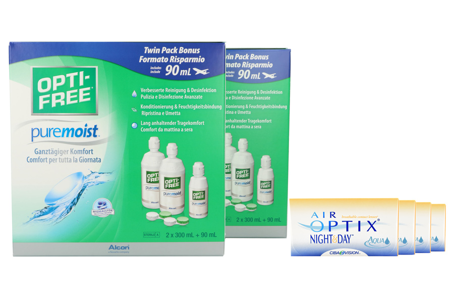 Air Optix Night & Day Aqua 4 x 6 Monatslinsen + Opti-Free PureMoist Jahres-Sparpaket