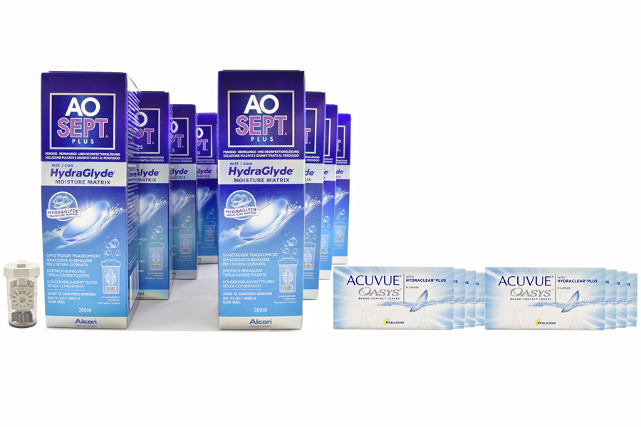 Acuvue Oasys 8 x 6 Zwei-Wochenlinsen + AoSept Plus HydraGlyde Jahres-Sparpaket