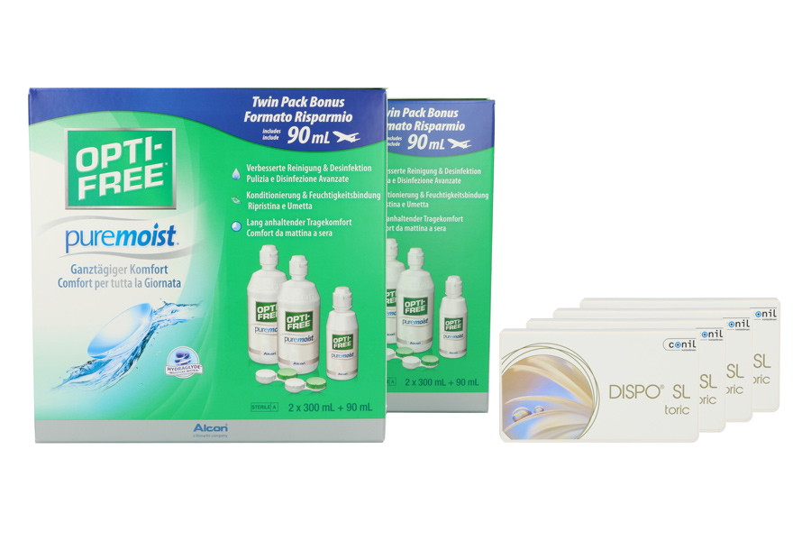 Dispo SL Toric 4 x 6 Monatslinsen + Opti Free Pure Moist Jahres-Sparpaket