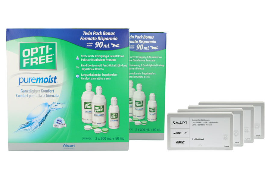 Lensy Monthly Smart Multifocal 4 x 6 Monatslinsen + Opti Free Pure Moist Jahres-Sparpaket