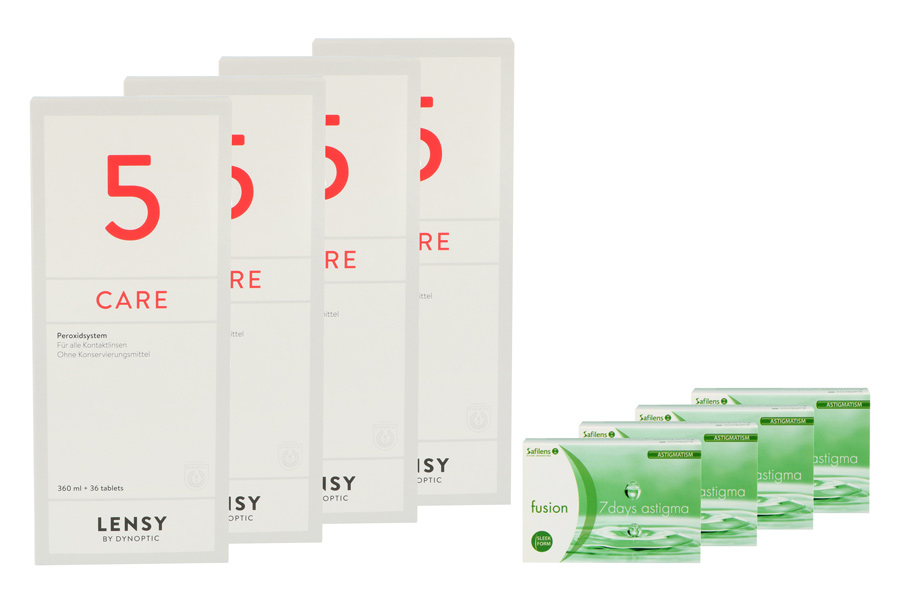 Fusion 7 Days Astigma 4 x 12 Wochenlinsen + Lensy Care 5 Halbjahres-Sparpaket