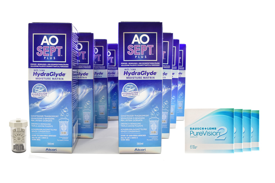 Pure Vision 2 HD 4 x 6 Monatslinsen + AoSept Plus HydraGlyde Jahres-Sparpaket