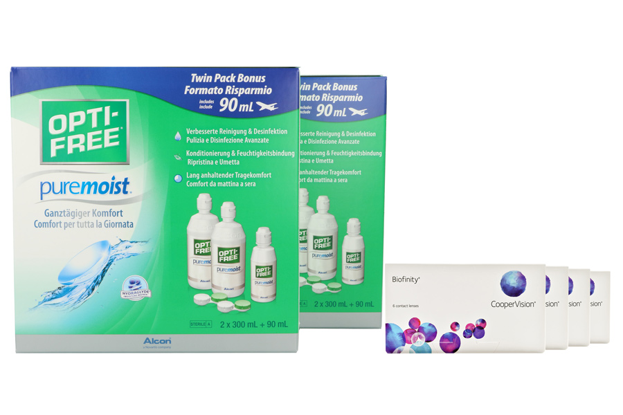 Biofinity 4 x 6 Monatslinsen + Opti Free Pure Moist Jahres-Sparpaket