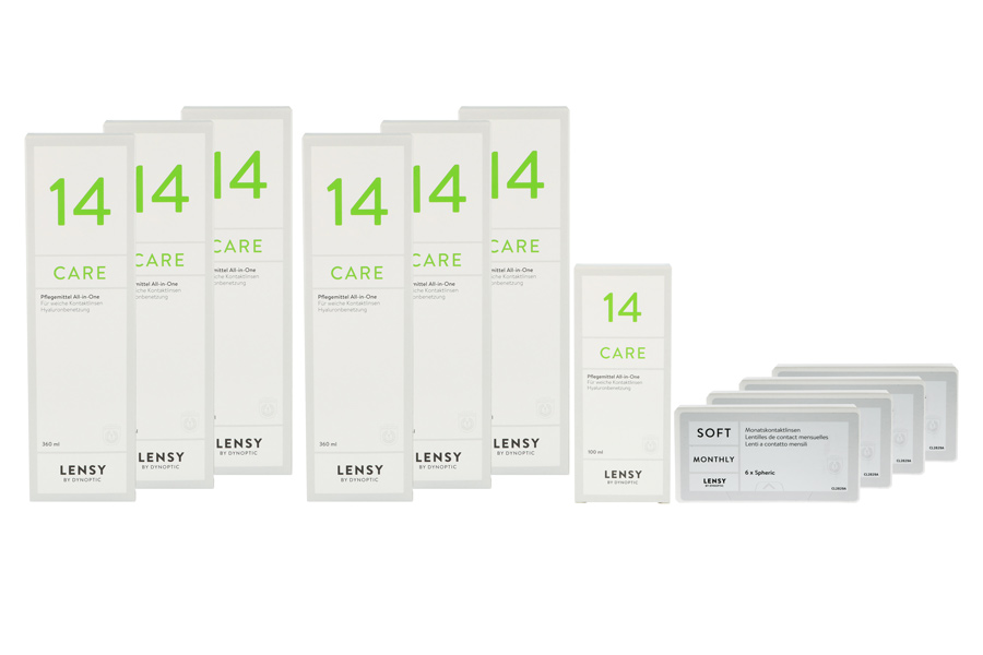 Lensy Monthly Soft Spheric 4 x 6 Monatslinsen + Lensy Care 14 Jahres-Sparpaket