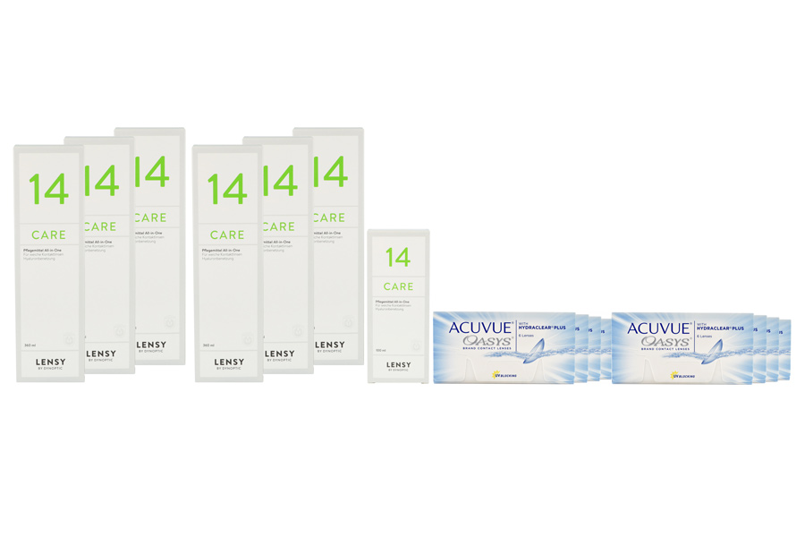 Acuvue Oasys 8 x 6 Zwei-Wochenlinsen + Lensy Care 14 Jahres-Sparpaket