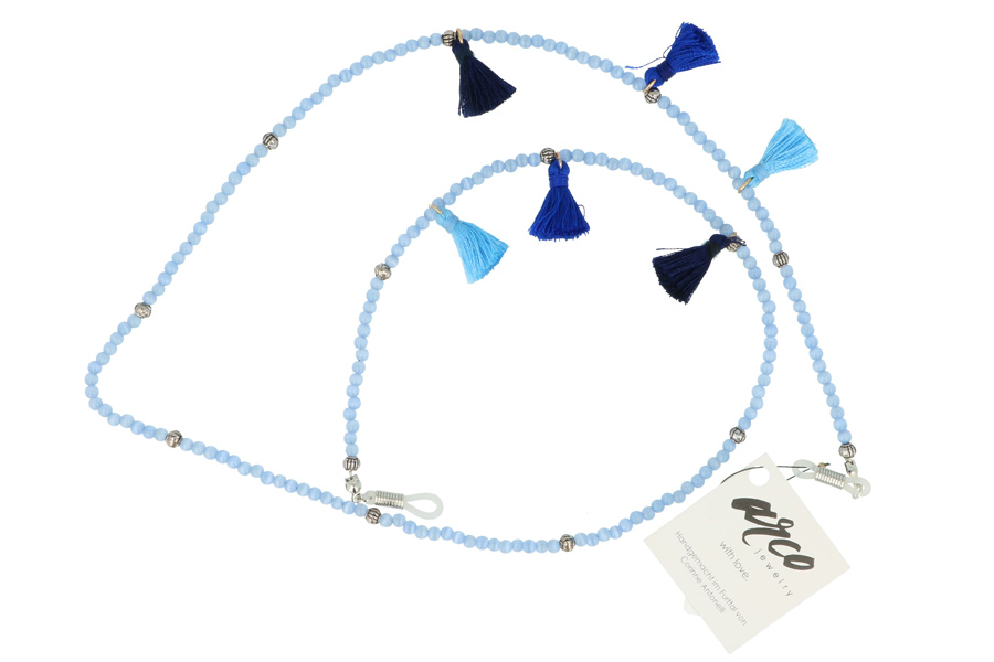 Brillenkette Glas Hellblau mit Quasten