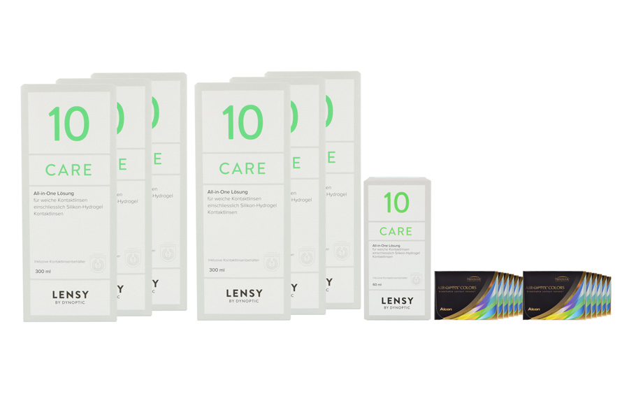 Air Optix Colors 12 x 2 farbige Monatslinsen + Lensy Care 10 Jahres-Sparpaket