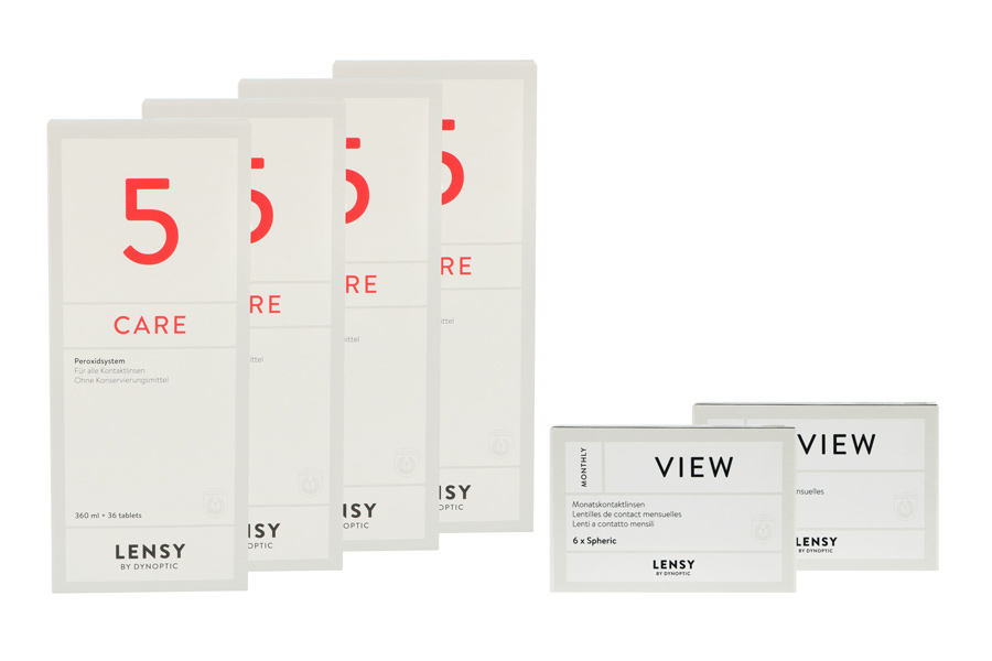 Lensy Monthly View Spheric 2 x 6 Monatslinsen + Lensy Care 5 Halbjahres-Sparpaket