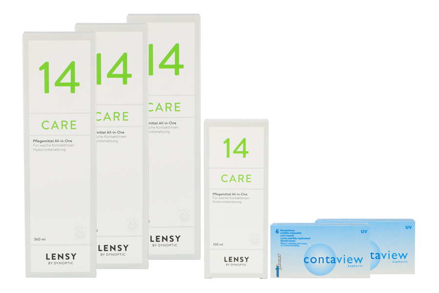 Contaview aspheric UV 2 x 6 Monatslinsen + Lensy Care 14 Halbjahres-Sparpaket
