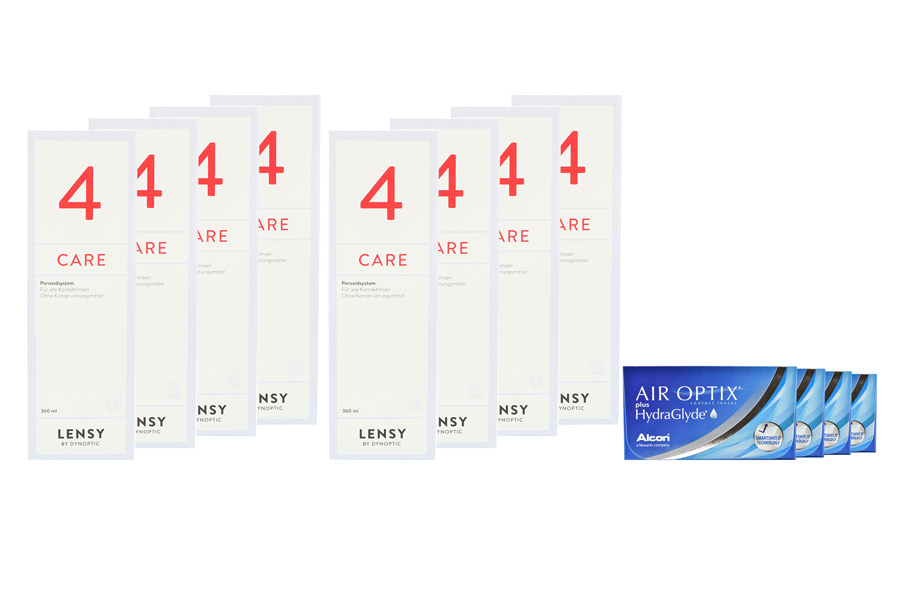 Air Optix plus HydraGlyde 4 x 6 Monatslinsen + Lensy Care 4 Jahres-Sparpaket