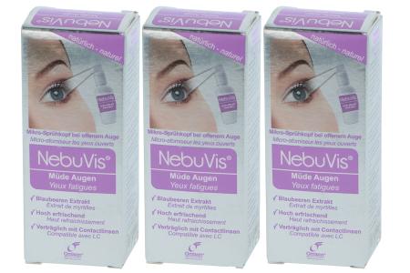 NebuVis Müde Augen 3 x 10 ml Augenspray | NebuVis Müde Augen 3 x 10 ml Augenspray mit Blaubeeren-Extrakt  - zur Benetzung, Befeuchtung und Entlastung müder Augen.