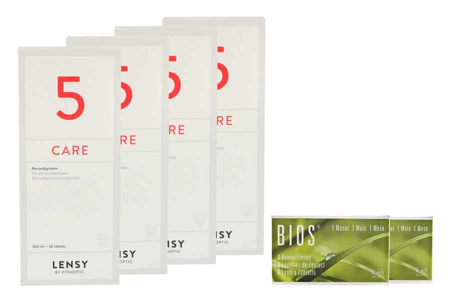 Sparpakete Kontaktlinsen mit Linsenmitteln Bios 1-Monat 2 x 6 Monatslinsen + Lensy Care 5 Halbjahres-Sparpaket
