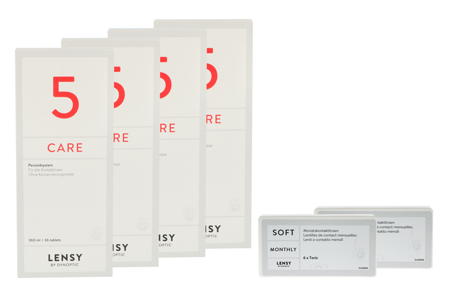 Sparpakete Kontaktlinsen mit Linsenmitteln Lensy Monthly Soft Toric 2 x 6 Monatslinsen + Lensy Care 5 Halbjahres-Sparpaket