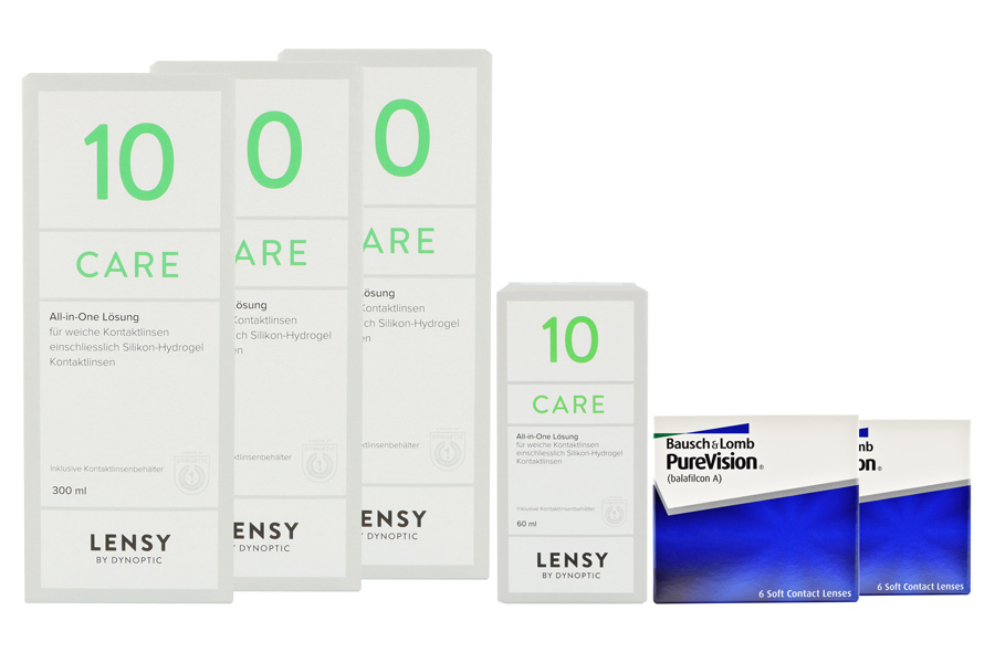 Sparpakete Kontaktlinsen mit Linsenmitteln Pure Vision 2 x 6 Monatslinsen + Lensy Care 10 Halbjahres-Sparpaket