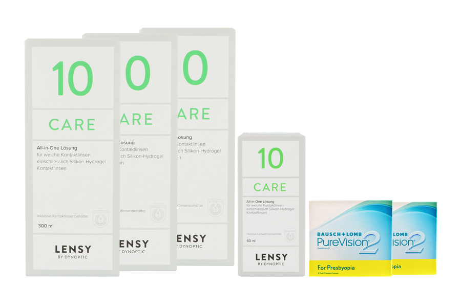 Sparpakete Kontaktlinsen mit Linsenmitteln Pure Vision 2 HD For Presbyopia 2 x 6 Monatslinsen + Lensy Care 10 Halbjahres-Sparpaket