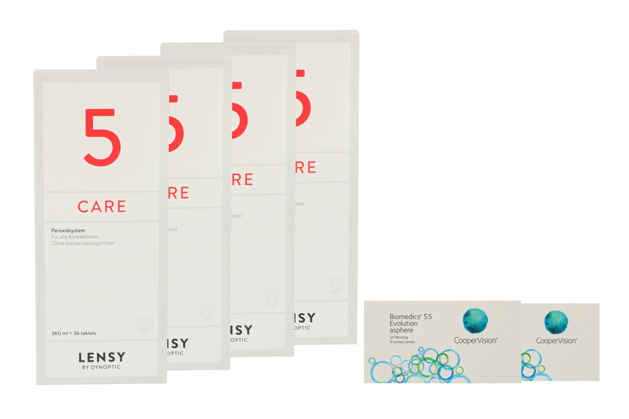 Sparpakete Kontaktlinsen mit Linsenmitteln Biomedics 55 2 x 6 Monatslinsen + Lensy Care 5 Halbjahres-Sparpaket