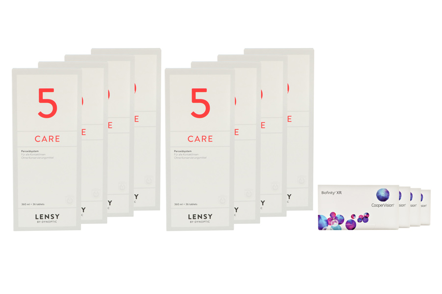 Sparpakete Kontaktlinsen mit Linsenmitteln Biofinity XR 4 x 6 Monatslinsen + Lensy Care 5 Jahres-Sparpaket