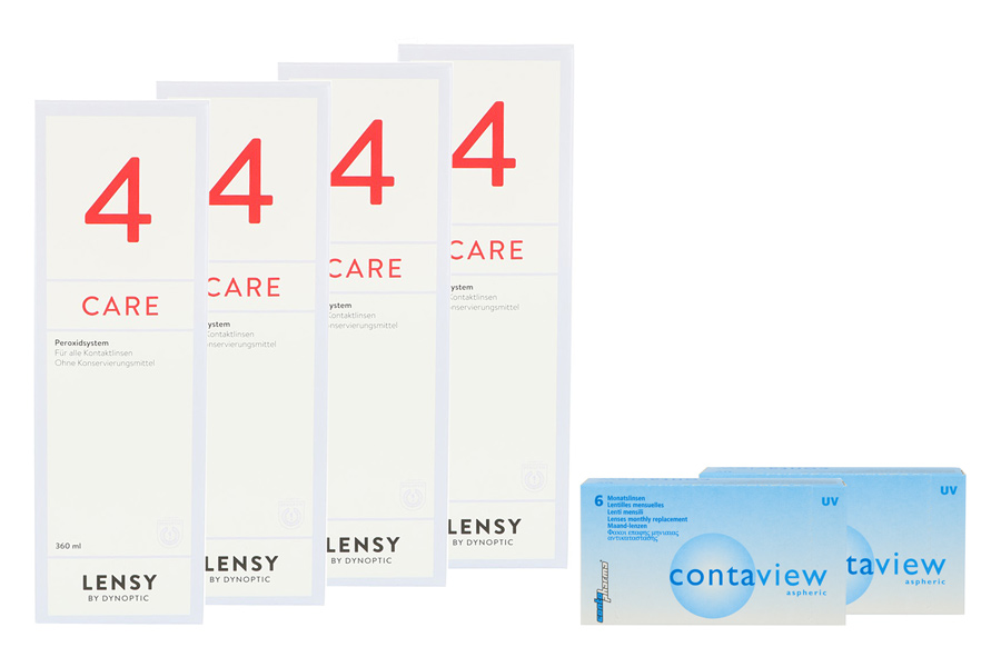 Sparpakete Kontaktlinsen mit Linsenmitteln Contaview aspheric UV 2 x 6 Monatslinsen + Lensy Care 4 Halbjahres-Sparpaket