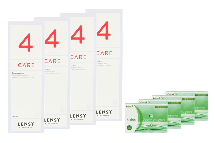Sparpakete Kontaktlinsen mit Linsenmitteln Fusion 7 Days Astigma 4 x 12 Wochenlinsen + Lensy Care 4 Halbjahres-Sparpaket
