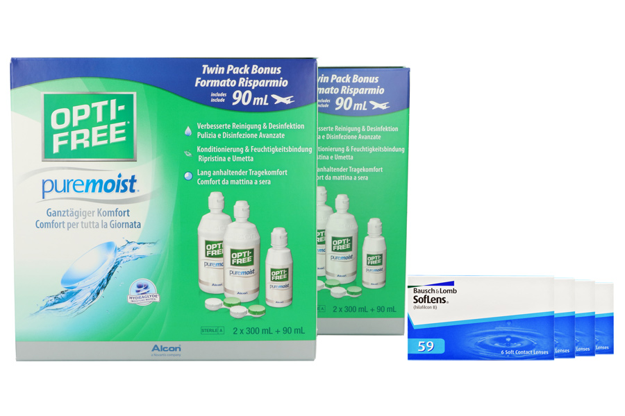 Sparpakete Kontaktlinsen mit Linsenmitteln SofLens 59 4 x 6 Monatslinsen + Opti Free Pure Moist Jahres-Sparpaket