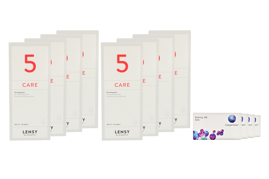Sparpakete Kontaktlinsen mit Linsenmitteln Biofinity toric XR 4 x 6 Monatslinsen + Lensy Care 5 Jahres-Sparpaket