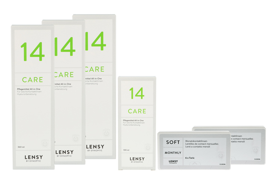 Sparpakete Kontaktlinsen mit Linsenmitteln Lensy Monthly Soft Toric 2 x 6 Monatslinsen + Lensy Care 14 Halbjahres-Sparpaket