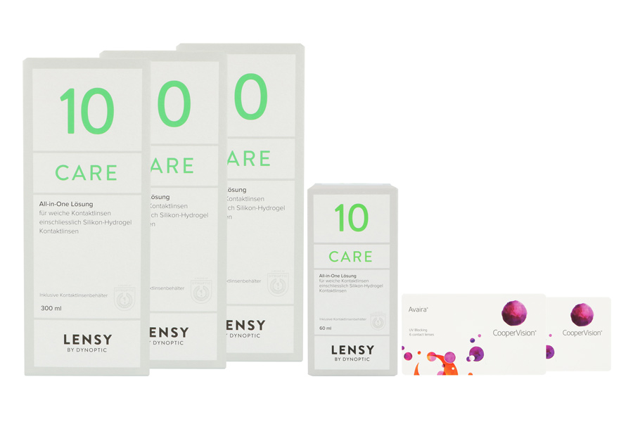 Sparpakete Kontaktlinsen mit Linsenmitteln Avaira Vitality 2 x 6 Monatslinsen + Lensy Care 10 Halbjahres-Sparpaket