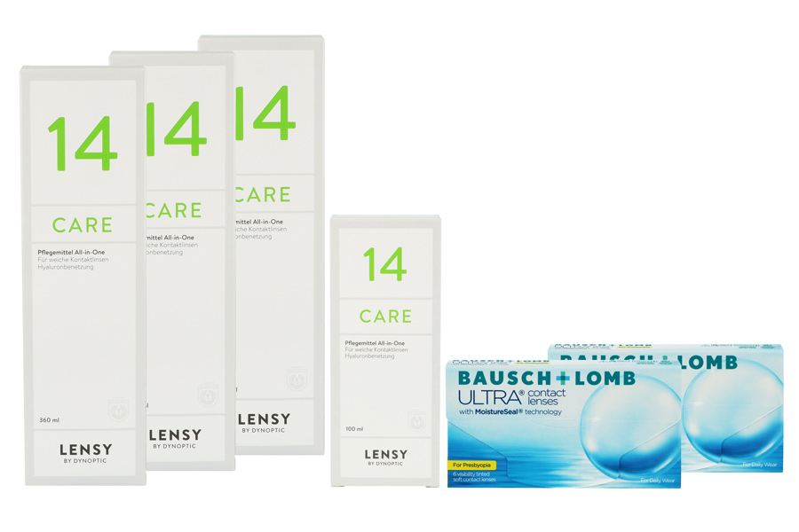 Sparpakete Kontaktlinsen mit Linsenmitteln Ultra for Presbyopia 2 x 6 Monatslinsen + Lensy Care 14 Halbjahres-Sparpaket