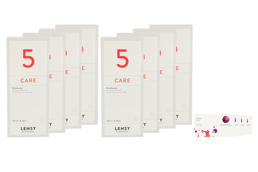 Sparpakete Kontaktlinsen mit Linsenmitteln Avaira toric Vitality 4 x 6 Monatslinsen + Lensy Care 5 Jahres-Sparpaket