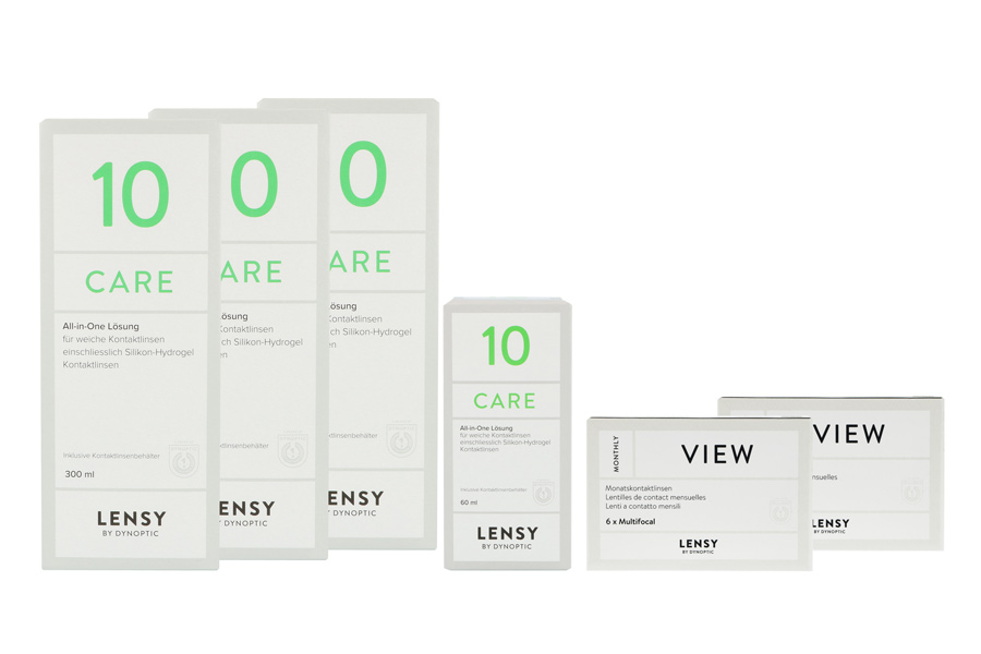 Sparpakete Kontaktlinsen mit Linsenmitteln Lensy Monthly View Multifocal 2 x 6 Monatslinsen + Lensy Care 10 Halbjahres-Sparpaket