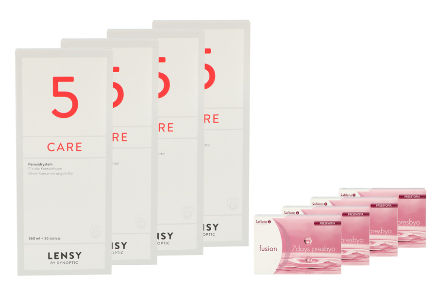 Sparpakete Kontaktlinsen mit Linsenmitteln Fusion 7 Days presbyo 4 x 12 Wochenlinsen + Lensy Care 5 Halbjahres-Sparpaket
