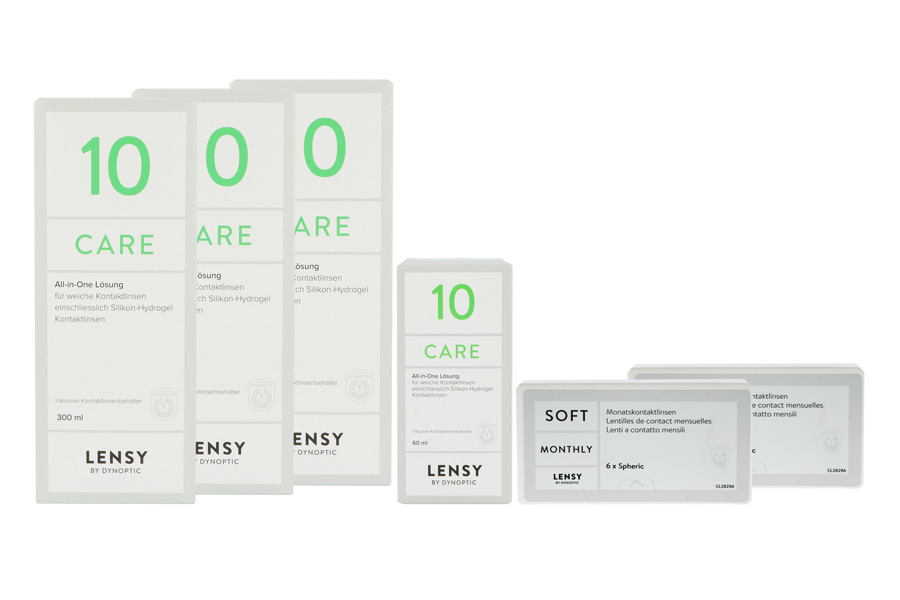 Sparpakete Kontaktlinsen mit Linsenmitteln Lensy Monthly Soft Spheric 2 x 6 Monatslinsen + Lensy Care 10 Halbjahres-Sparpaket