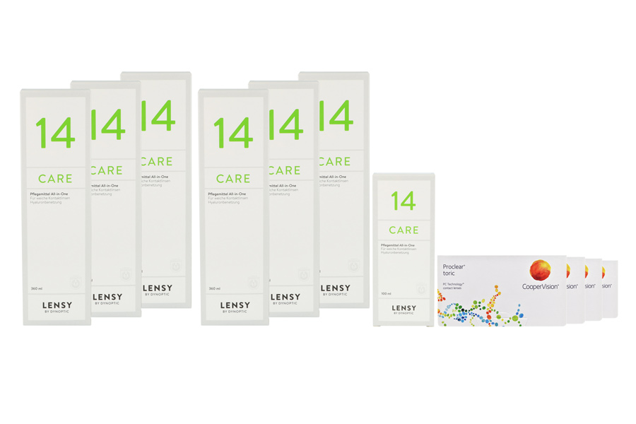 Sparpakete Kontaktlinsen mit Linsenmitteln Proclear Toric 4 x 6 Monatslinsen + Lensy Care 14 Jahres-Sparpaket