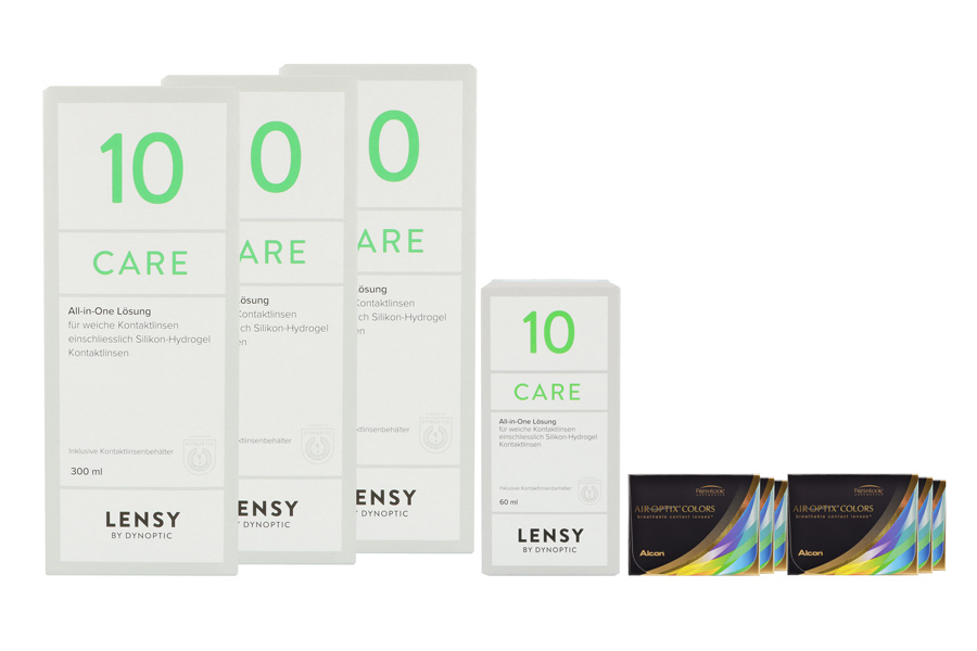 Sparpakete Kontaktlinsen mit Linsenmitteln Air Optix Colors 6 x 2 farbige Monatslinsen + Lensy Care 10 Halbjahres-Sparpaket