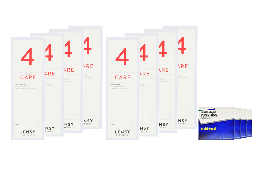 Sparpakete Kontaktlinsen mit Linsenmitteln Pure Vision Multifocal 4 x 6 Monatslinsen + Lensy Care 4 Jahres-Sparpaket