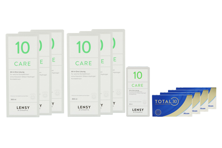 Sparpakete Kontaktlinsen mit Linsenmitteln Total 30 4 x 6 Stück Monatslinsen + Lensy Care 10 Jahres-Sparpaket
