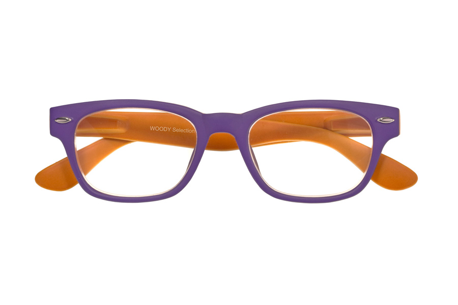 Brillenmarken Woody Selection Lesebrille zweifarbig in lila-orange im Wayfarer-Style