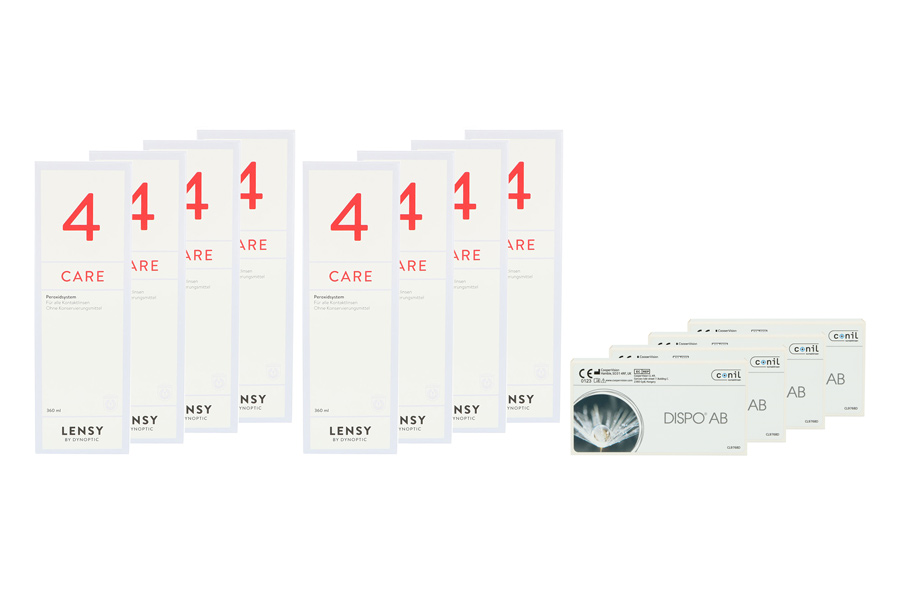 Sparpakete Kontaktlinsen mit Linsenmitteln Dispo AB 4 x 6 Monatslinsen + Lensy Care 4 Jahres-Sparpaket