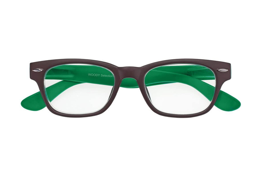 Brillenmarken Woody Selection Lesebrille zweifarbig in braun-grün im Wayfarer-Style