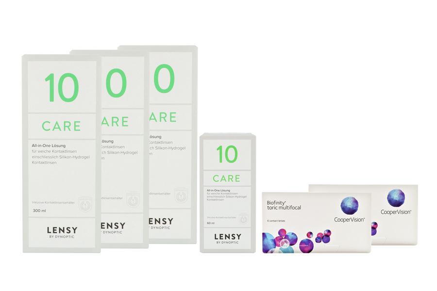 Sparpakete Kontaktlinsen mit Linsenmitteln Biofinity toric multifocal 2 x 6 Monatslinsen + Lensy Care 10 Halbjahres-Sparpaket