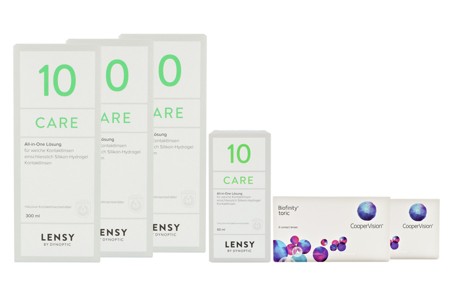 Sparpakete Kontaktlinsen mit Linsenmitteln Biofinity toric 2 x 6 Monatslinsen + Lensy Care 10 Halbjahres-Sparpaket