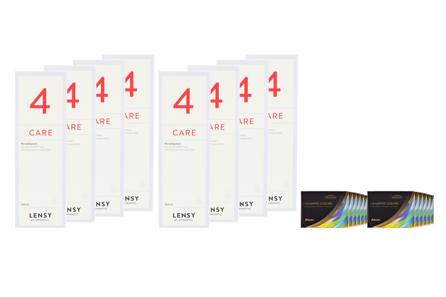 Sparpakete Kontaktlinsen mit Linsenmitteln Air Optix Colors 12 x 2 farbige Monatslinsen + Lensy Care 4 Jahres-Sparpaket