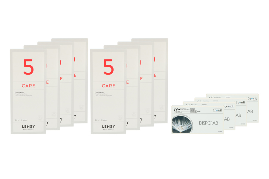 Sparpakete Kontaktlinsen mit Linsenmitteln Dispo AB 4 x 6 Monatslinsen + Lensy Care 5 Jahres-Sparpaket