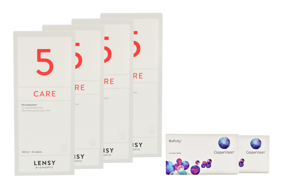 Sparpakete Kontaktlinsen mit Linsenmitteln Biofinity 2 x 6 Monatslinsen + Lensy Care 5 Halbjahres-Sparpaket