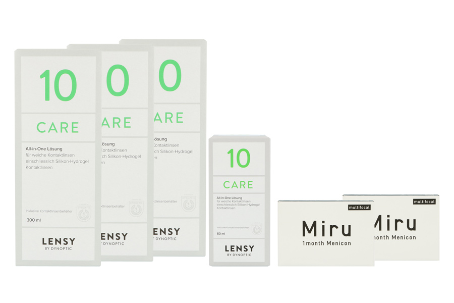 Sparpakete Kontaktlinsen mit Linsenmitteln Miru 1 Month Multifocal 2 x 6 Monatslinsen + Lensy Care 10 Halbjahres-Sparpaket