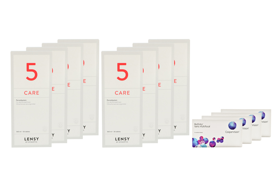 Sparpakete Kontaktlinsen mit Linsenmitteln Biofinity toric multifocal 4 x 6 Monatslinsen + Lensy Care 5 Jahres-Sparpaket