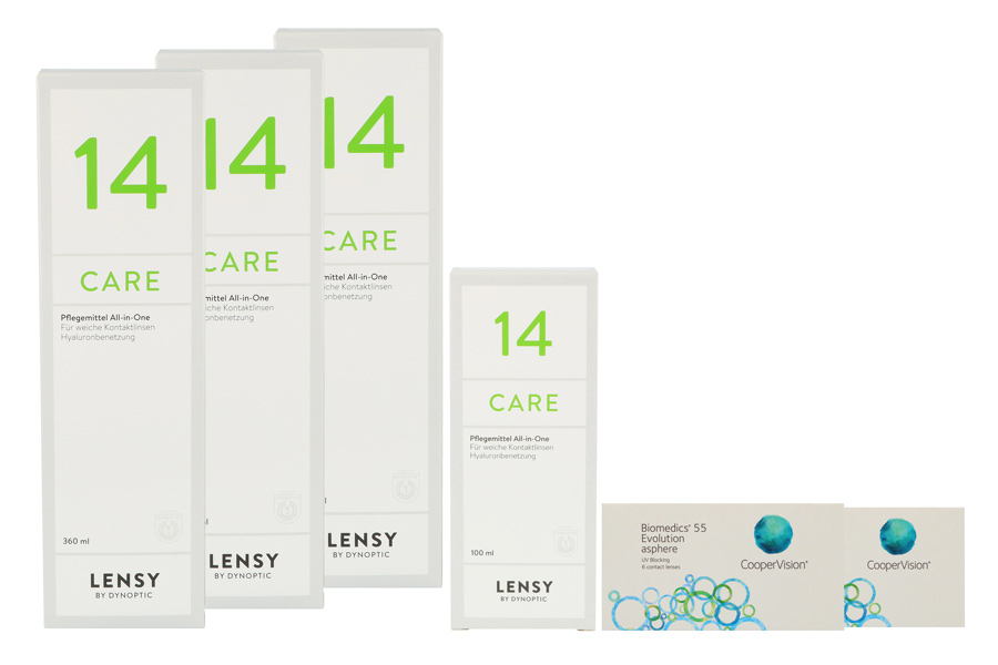 Sparpakete Kontaktlinsen mit Linsenmitteln Biomedics 55 2 x 6 Monatslinsen + Lensy Care 14 Halbjahres-Sparpaket