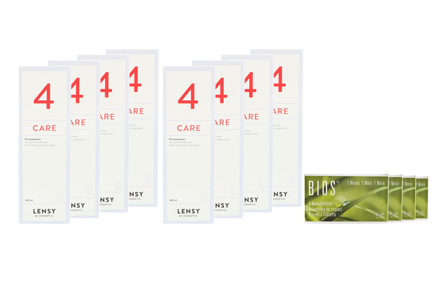 Sparpakete Kontaktlinsen mit Linsenmitteln Bios 1-Monat 4 x 6 Monatslinsen + Lensy Care 4 Jahres-Sparpaket